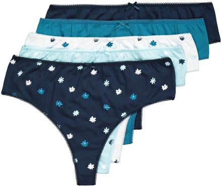 Ulla Popken - Dames - Strings set van 5 millefleur/effen - Nachtblauw - Maat 46+