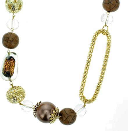 Behave - Lange ketting dames - goudkleur bruin glas - retro stijl