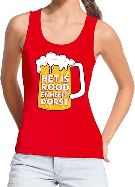 Het is rood en heeft dorst tanktop / mouwloos shirt rood dames - tekst shirt voor dames M