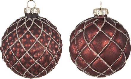 Clayre & Eef Kerstbal Set van 2 Overig Ø 8 cm Rood Glas Kerstballen