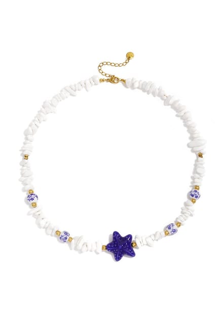 Bijoutheek Collier Zomer Strand Kralen Zeester Wit