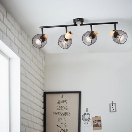 BRILLIANT spotbuis 4 lampen, 74 cm, E14, draaibaar, metaal/hout, zwart/bruin