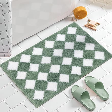 Non Slip Bathroom Mat - Super Absorbent Soft Microfiber Water Mat - Machine Washable Floor Mat - Green - 40x60cm