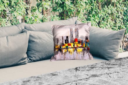Buitenkussen - Schilderij - Skyline - Kleuren - Olieverf - 45x45 cm - Weerbestendig