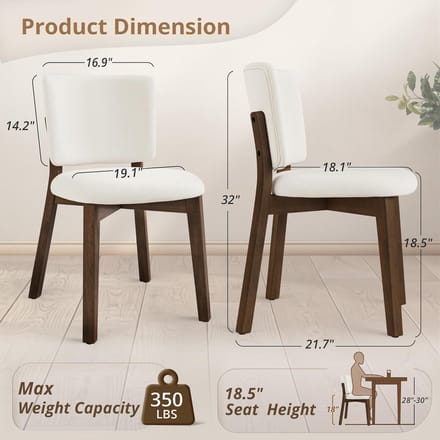 Scandinavische Luxe Eetkamerstoelen Set van 4 – Gestoffeerd Linnenlook Crèmewit, Ergonomisch, Houten Poten