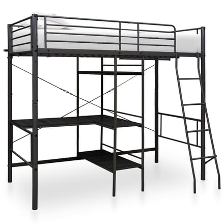vidaXL - Stapelbedframe - met - tafel - metaal - zwart - 90x200 - cm