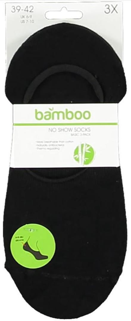 Apollo No-show Sokken Basic Bamboe Zwart 3-pack Maat 35-38