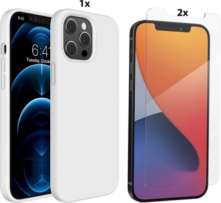 Hoesje Geschikt voor iPhone 12 Pro Max Soft Nano siliconen Gel Wit Hoesje Met 2X Glazen screenprotector