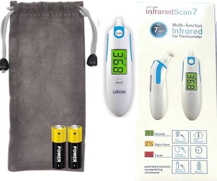 Lanicole-Infrarood oorthermometer-lichaamstemperatuur-Blauw-Koorts-inclusief batterijen