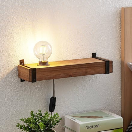 Lindby - Wandlamp hout - 1licht - Hout, metaal - H: 10 cm - E27 - bruin, zwart