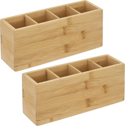 5five make-up organizer - 2x - 4 vakken - 22,5 x 7 cm - bamboe - nagellak houder - make-up houder - organizers
