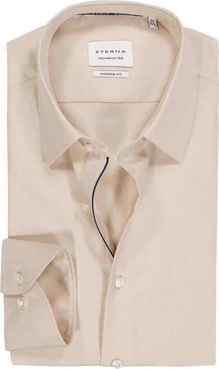 ETERNA modern fit overhemd - structuur - beige - Strijkvrij - Boordmaat: 46 (EU maat: XXL)