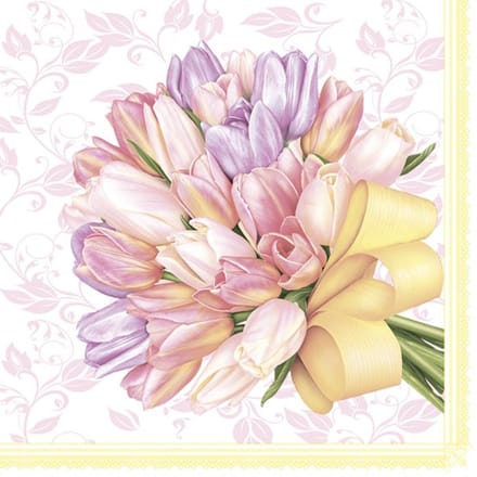 Lunch Servetten Tulips Bouquet with Big Yellow Bow - Daisy - 33x33 cm