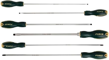 FORCE Schroevendraaier set extra lang (350 mm) Plat en kruiskop 6-delig