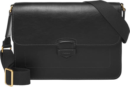 FOSSIL Leren Business tas Lennox Messenger Black Zwart