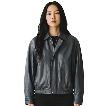 Dames marineblauw leren Biker Blouson Bomber Oversized Jas - Sibiu