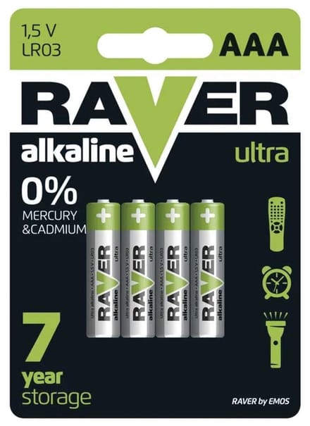 Raver Alkaline Batterijen AAA - Penlite LR03 - 1.5V - Blister van 4 stuks