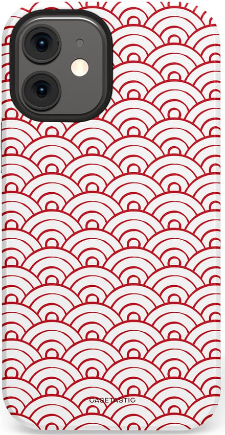 Casetastic hoesje geschikt voor Apple iPhone 12 Mini - Dubbellaagse bescherming - Golfjes - Fashion Case - Wit Lichtroze Koraal Lichtgrijs