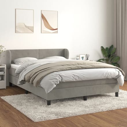 vidaXL - Boxspring - met - matras - fluweel - lichtgrijs - 140x200 - cm