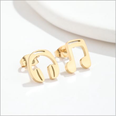 dames RVS oorknoppen met headphone-11mm-goud