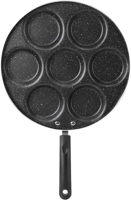 Pannenkoekenpan met 7 holtes - Spiegeleipan Eierpan - Ontbijt Bereiden - Antiaanbaklaag - 30 cm - Zwart