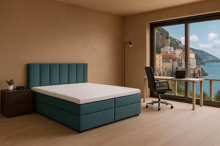 Boxspring Amalfi vlak, 140x220 cm, kleur lichtblauw