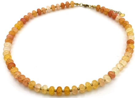 Ketting glaskralen - RVS - bruin-oranje - 40-45 cm