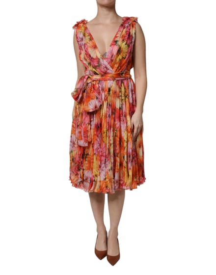 Bloemenprint Plissé Midi-jurk