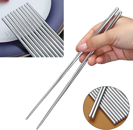 Cuhostki 10Pcs Stainless Steel Korean Flat Chopsticks Reusable Set