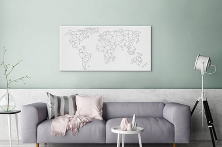 Wereldkaart van lijnen canvas | Wereldkaart Canvas Schilderij 100x50 cm