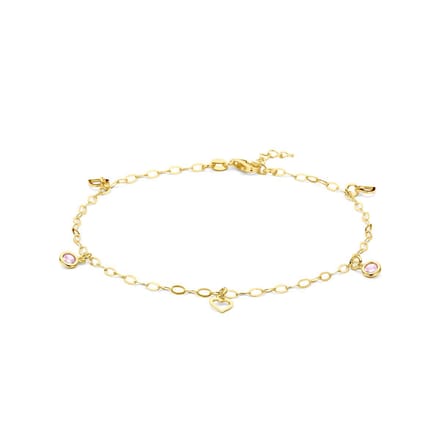 Enkelbandje hart en roze zirkonia 24 + 2 cm 3 micron