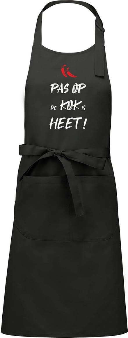 Mijncadeautje - Luxe schort - Pas op de kok is heet - chique grijs
