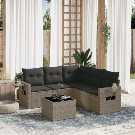 vidaXL - 6-delige - Loungeset - met - kussens - poly - rattan - grijs