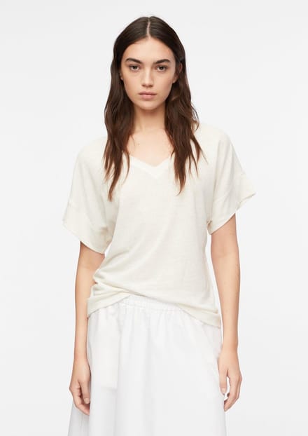 V-hals T-shirt met gevallen schouders vrouw COMMA