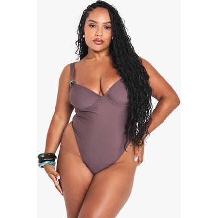 boohoo Dames PLUS RESIN TRIM ZWEMKOSTUUM | Chocoladebruin | Maat: 56