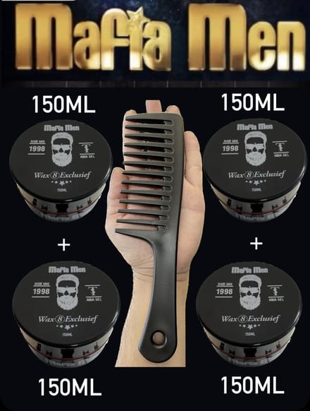 5 Pack- Mafia Men Haarwax 8 Exclusief 600ml + Mafia Men Kam - Grove kam