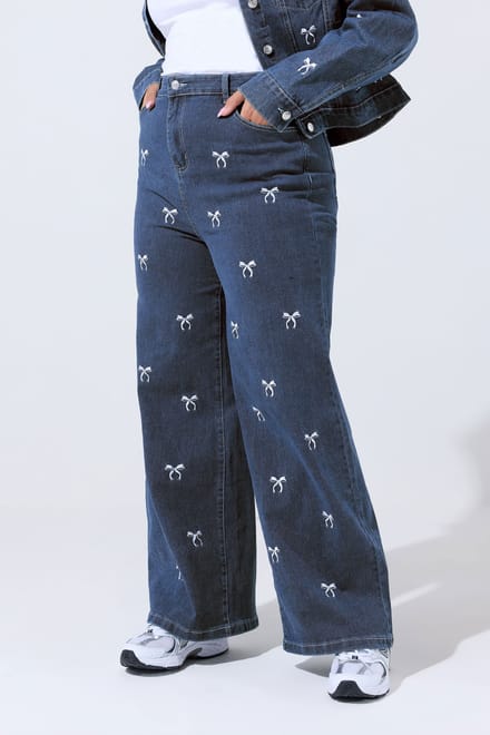 Limited Collection Blue Bow Geborduurde Wijde Pijpen Jeans Size 48