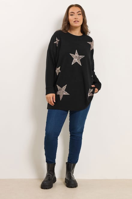 Yours Zwarte Met Pailletten Versierde Sterrentrui Size 42