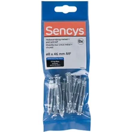 Sencys Plug Voor Gipsplaat Staal - Diam. 8x46mm - 8 Stuks