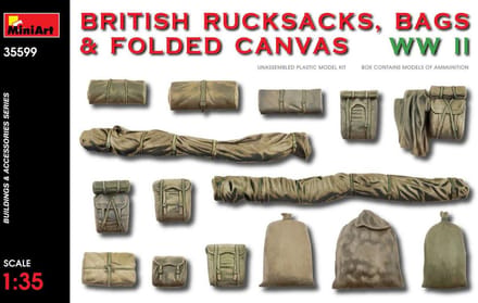 MiniArt Modelbouwpakket Militaire voertuigen - 35599 British Rucksacks, Bags - Folded Canvas WW2 Plastic - 1:35 - Modelbouw