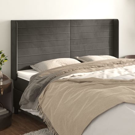 vidaXL - Hoofdbord - met - randen - 203x16x118/128 - cm - fluweel - donkergrijs