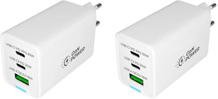 2 stuks OneOne 50W super snellader met 3 poorten. USB A en 2x USB C. Compacte GAN Quick Charge lader. PD PPS oplader adapter past op Apple iPhone 13 Mini, iPhone 13 Pro, iPhone 13 Pro Max, iPhone 14, iPhone 14 Plus, iPhone 14 Pro, iPhone 14 Pro Max