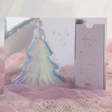 3D Trouwkaart met Sprankelende Jurk – Elegante Bruiloftsuitnodiging
