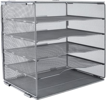 Desktop 5 Tier A4 Mesh in Lade Office Bureau Tidy File Holder Magazine Organizer Papier Opslag Rack, Zilver