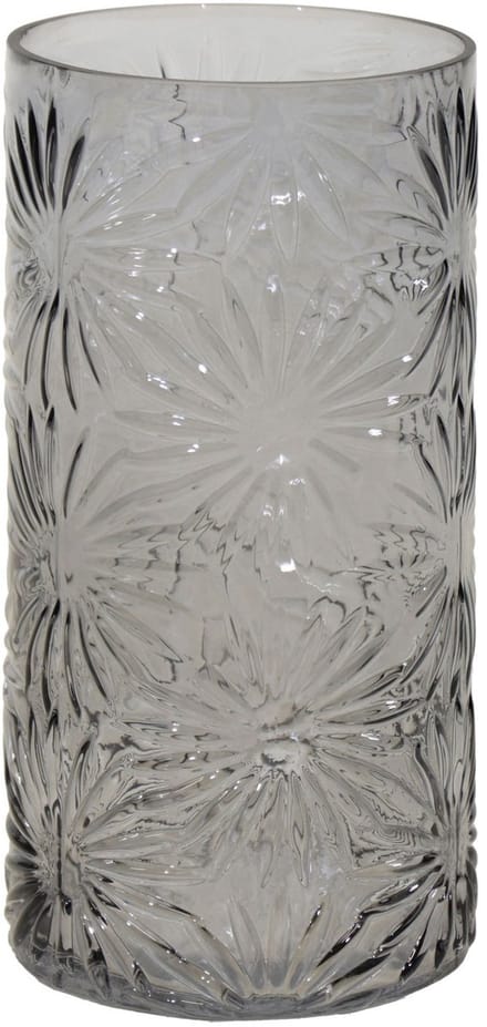 Mega Collections Bloemenvaas Debby - grijs - glas - bloem relief - 15 x 30 cm