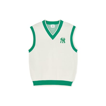 MLB SS24 Logo des New York Yankees Pull sans manches à col en V Unisexe Gilet Crème 3AKPV0341-50CRD S blue