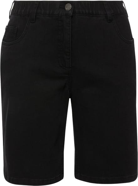 Ulla Popken - Dames - Jeansbermuda Mandy 5-pocket model comfortabele tailleband - Zwart - Maat 48
