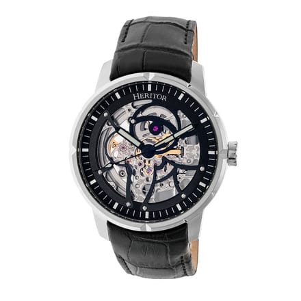 Heritor Automatic Ryder Skeleton leren band horloge - Zwart/Zilver
