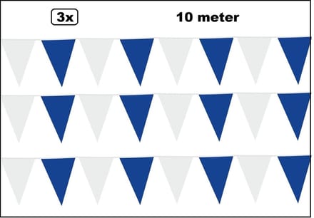 3x Vlaglijn wit/blauw 1000 cm - Vlaggenlijn - Carnaval thema feest