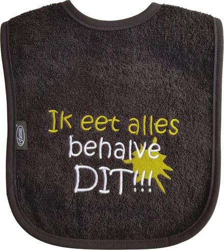 Zwarte slab met "Ik eet alles behalve dit"